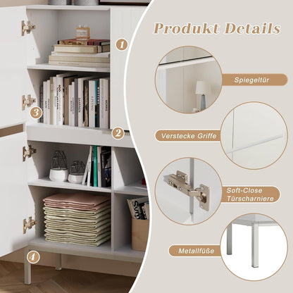 Spiegelschrank 4 Türen Weiß | 80x30,5x115,5 cm | Schubladenoption