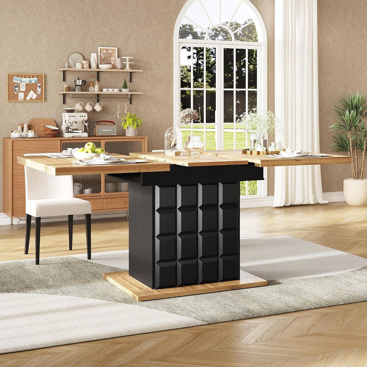 Ausziehbarer Esstisch Holz Schwarz 110-140x80 cm mit Ablage