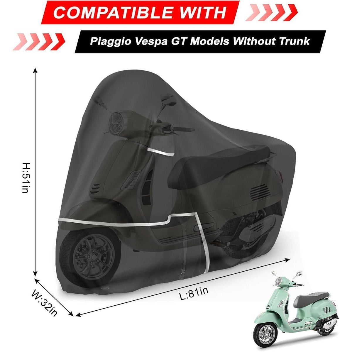 Motorradabdeckung wasserdicht Vespa GTV GTS GT60/125/200/250/300 (ohne Kofferraum)