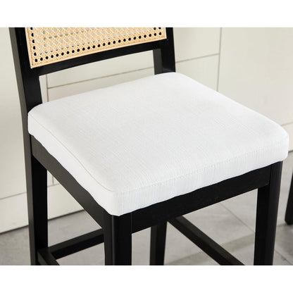 Barhocker 2er Set mit Rattan Rückenlehne, Beige