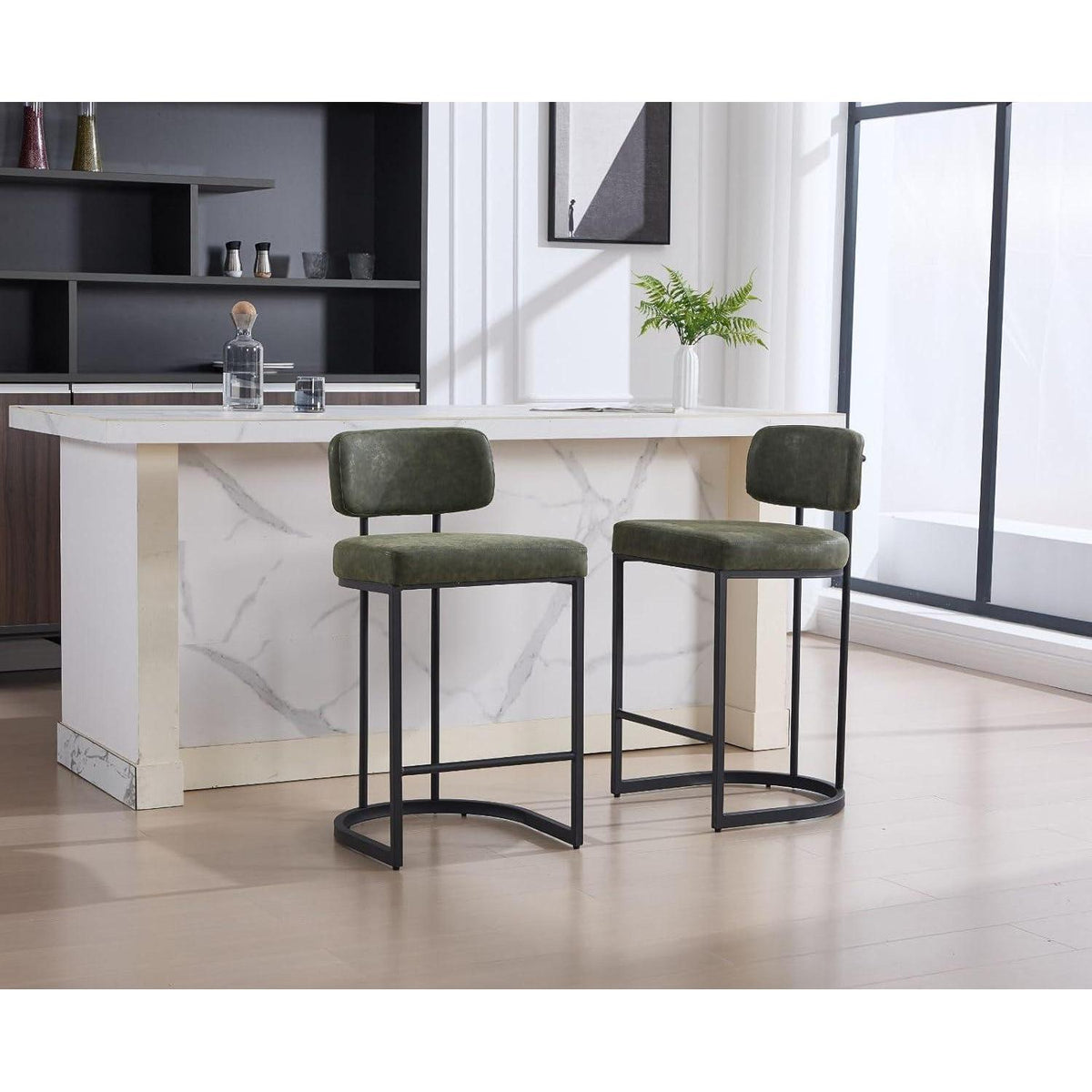 Grüner Barhocker mit Fußstütze – 4er Set, Industriestil