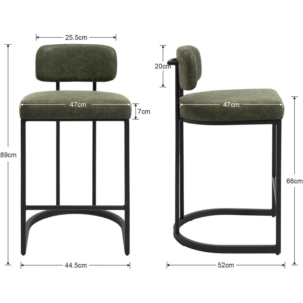 Grüner Barhocker mit Fußstütze – 4er Set, Industriestil