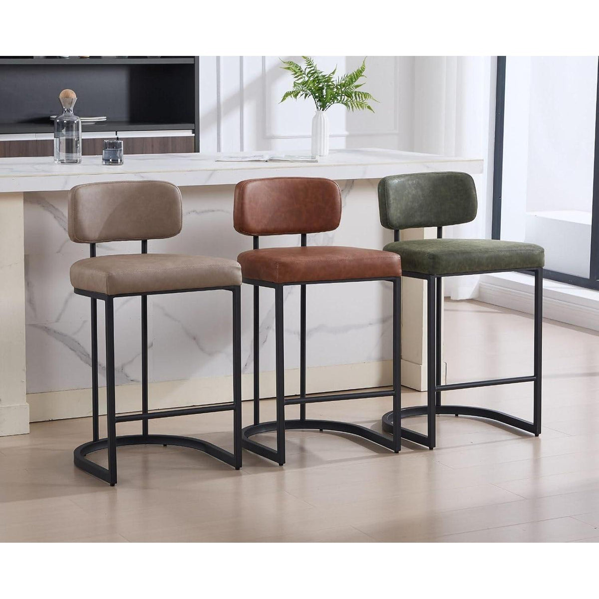 Grüner Barhocker mit Fußstütze – 4er Set, Industriestil