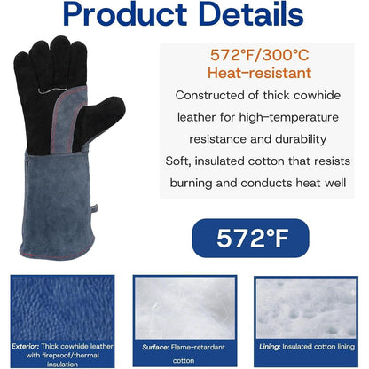 40cm Grillhandschuhe aus Leder – Hitzebeständig & Rutschfest