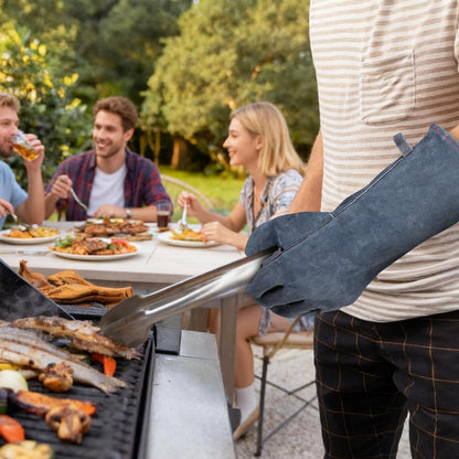 40cm Grillhandschuhe aus Leder – Hitzebeständig & Rutschfest