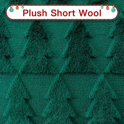 Weihnachts Kissenbezug 30x50cm - Plüsch Wolle, Grün mit Weihnachtsbaum