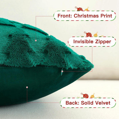 Weihnachts Kissenbezug 30x50cm - Plüsch Wolle, Grün mit Weihnachtsbaum