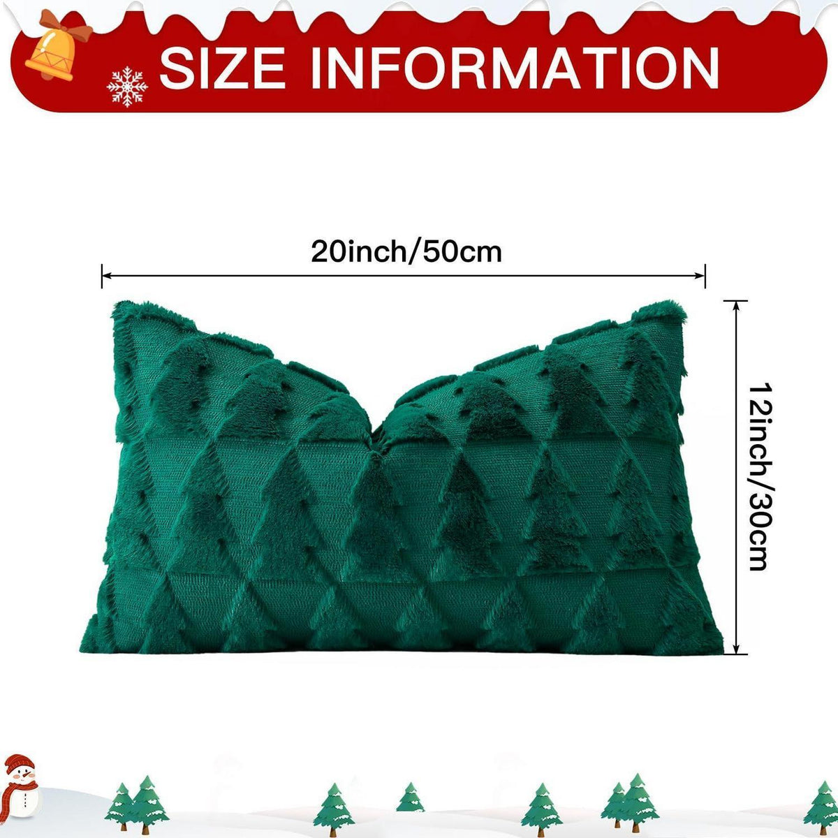 Weihnachts Kissenbezug 30x50cm - Plüsch Wolle, Grün mit Weihnachtsbaum