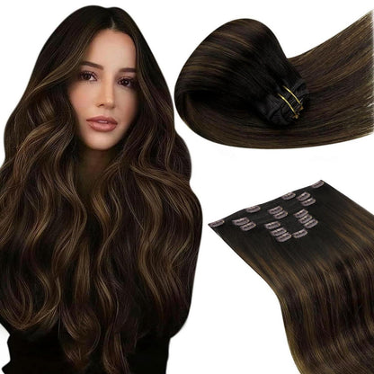 Clip-in Echthaar Extensions Braun Dunkelbraun Ombre 40cm