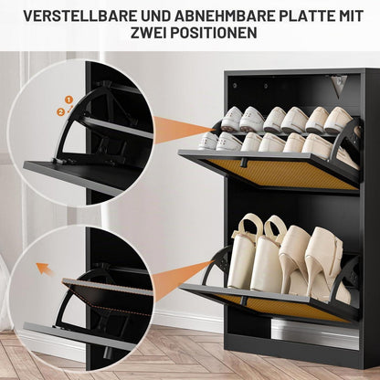 Schuhschrank mit 2 Klappschubladen – Platzsparender Schuhkipper Schwarz