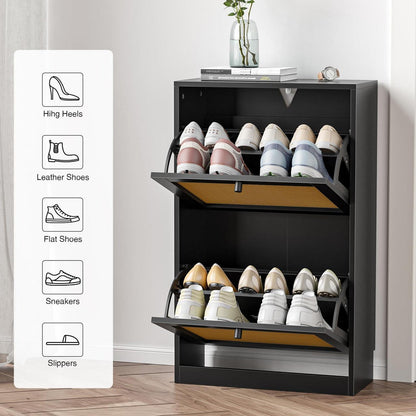 Schuhschrank mit 2 Klappschubladen – Platzsparender Schuhkipper Schwarz