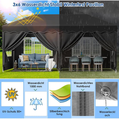 3x6m Pavillon Wasserdicht mit Seitenteilen & UV-Schutz