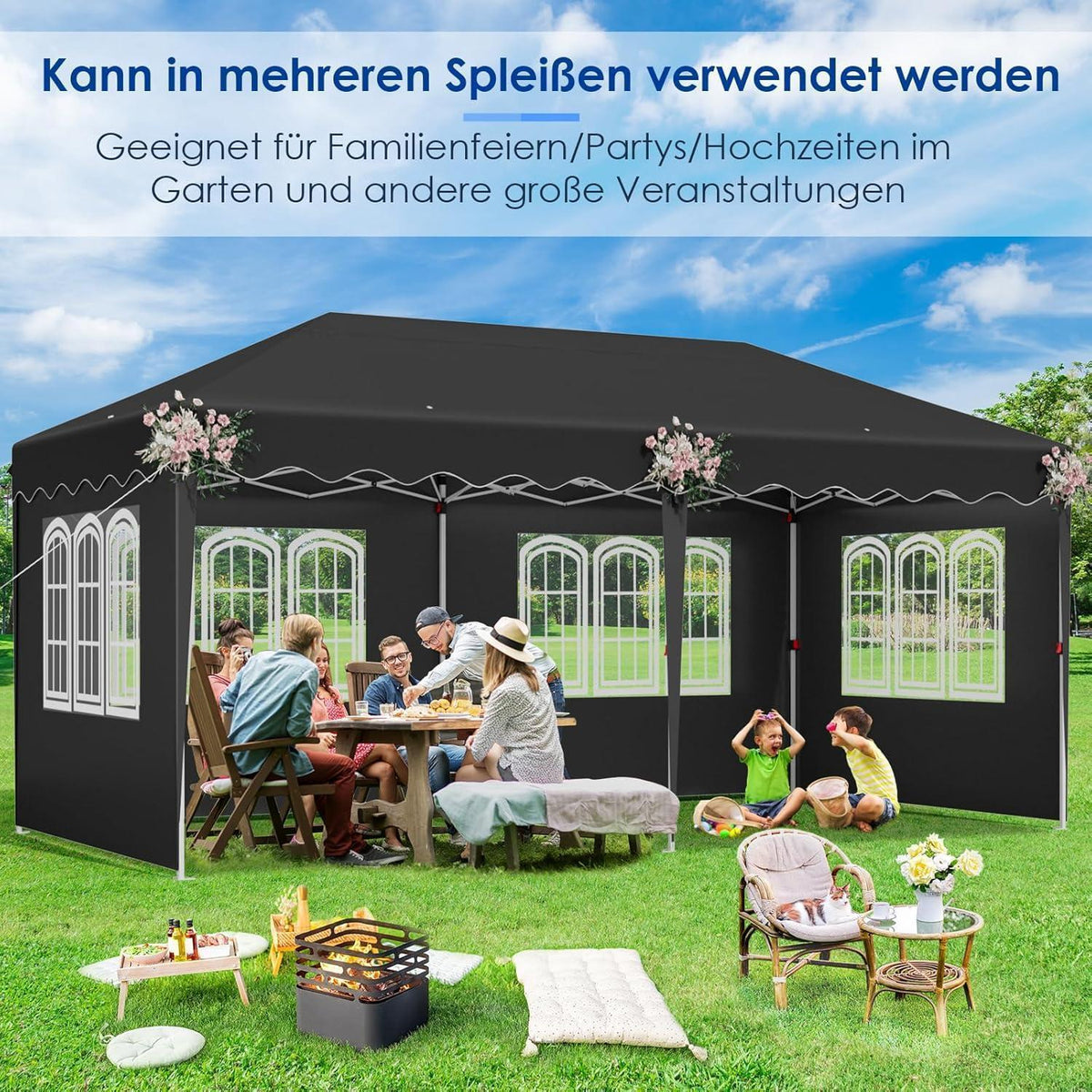 3x6m Pavillon Wasserdicht mit Seitenteilen & UV-Schutz