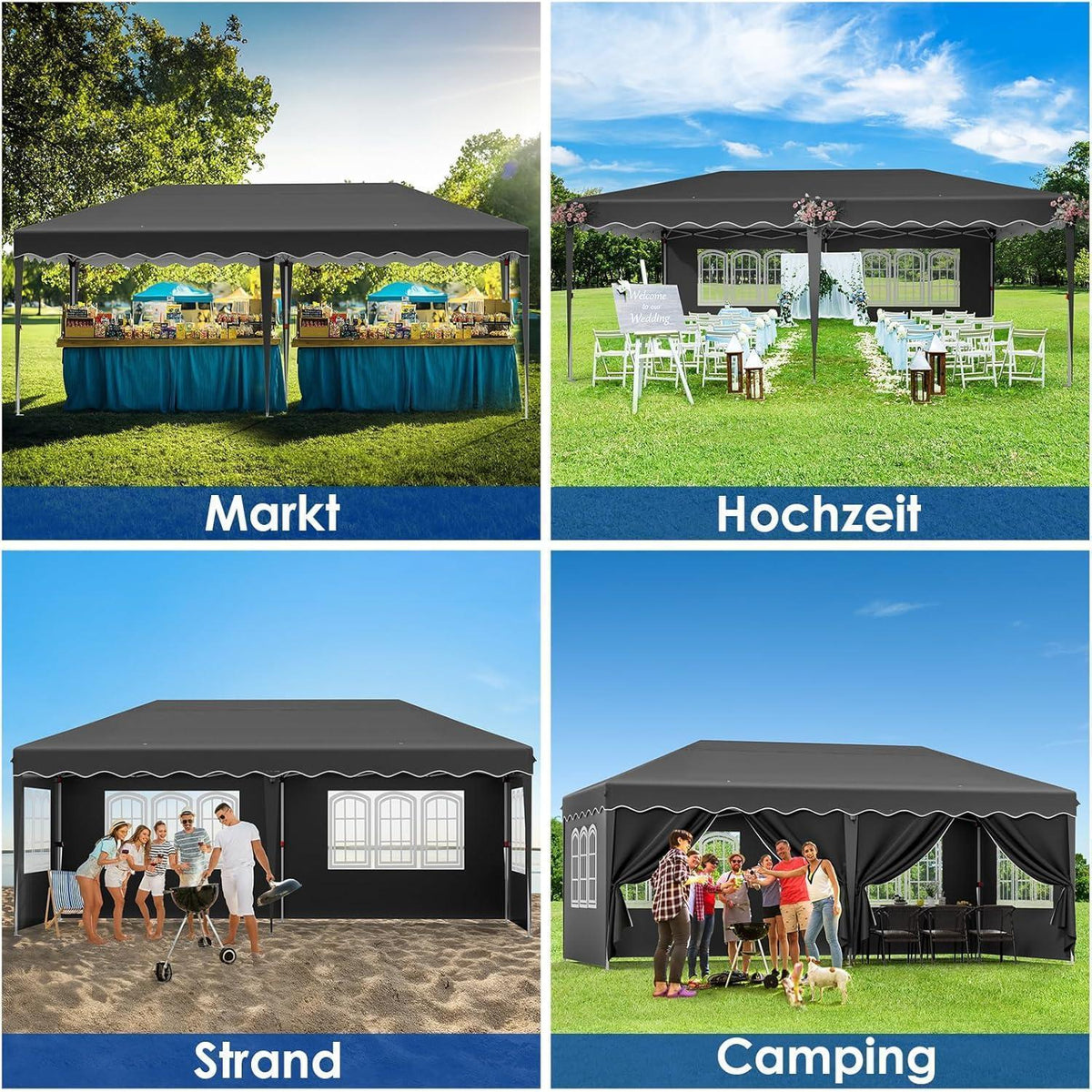 3x6m Pavillon Wasserdicht mit Seitenteilen & UV-Schutz