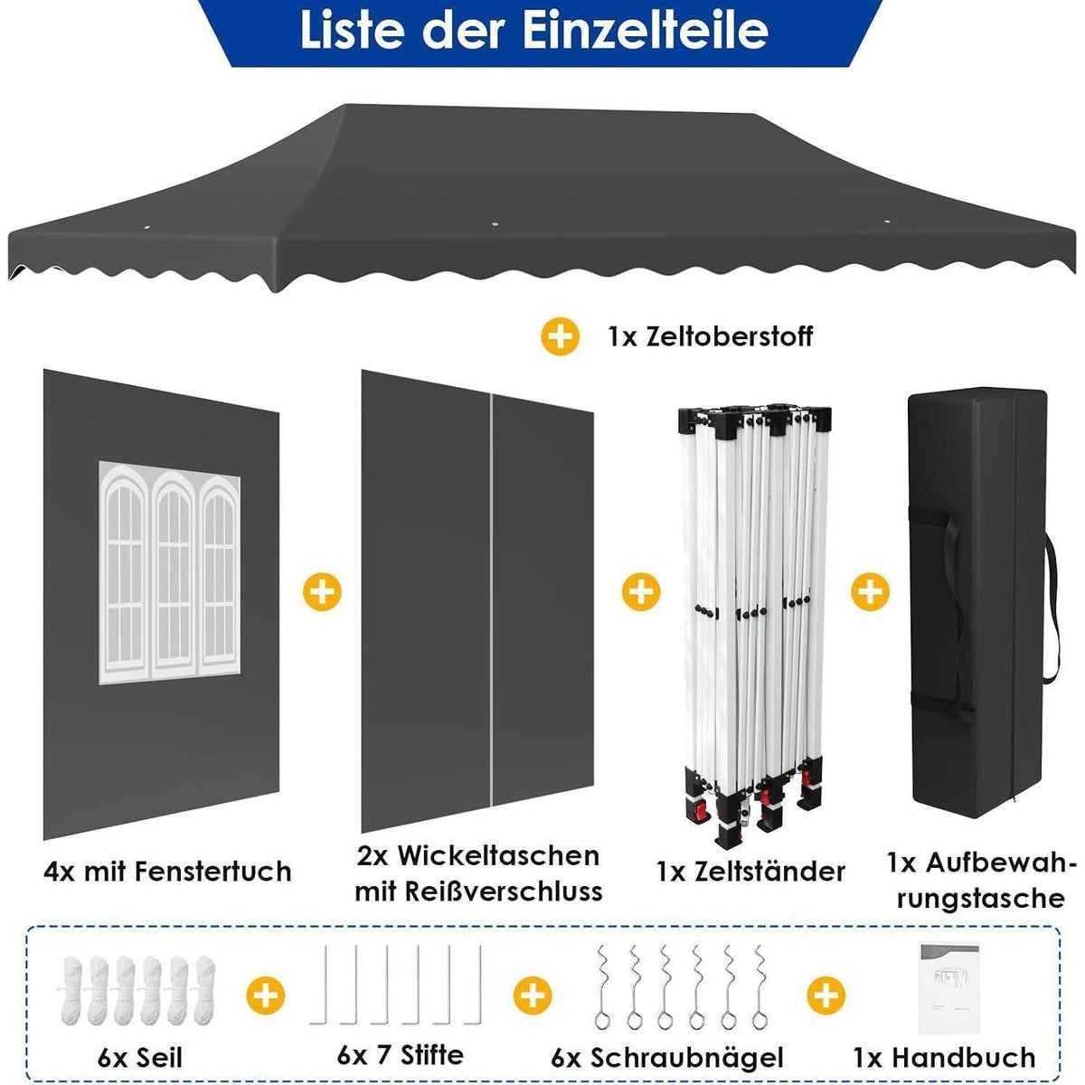 3x6m Pavillon Wasserdicht mit Seitenteilen & UV-Schutz