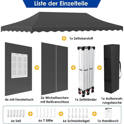 3x6m Pavillon Wasserdicht mit Seitenteilen & UV-Schutz