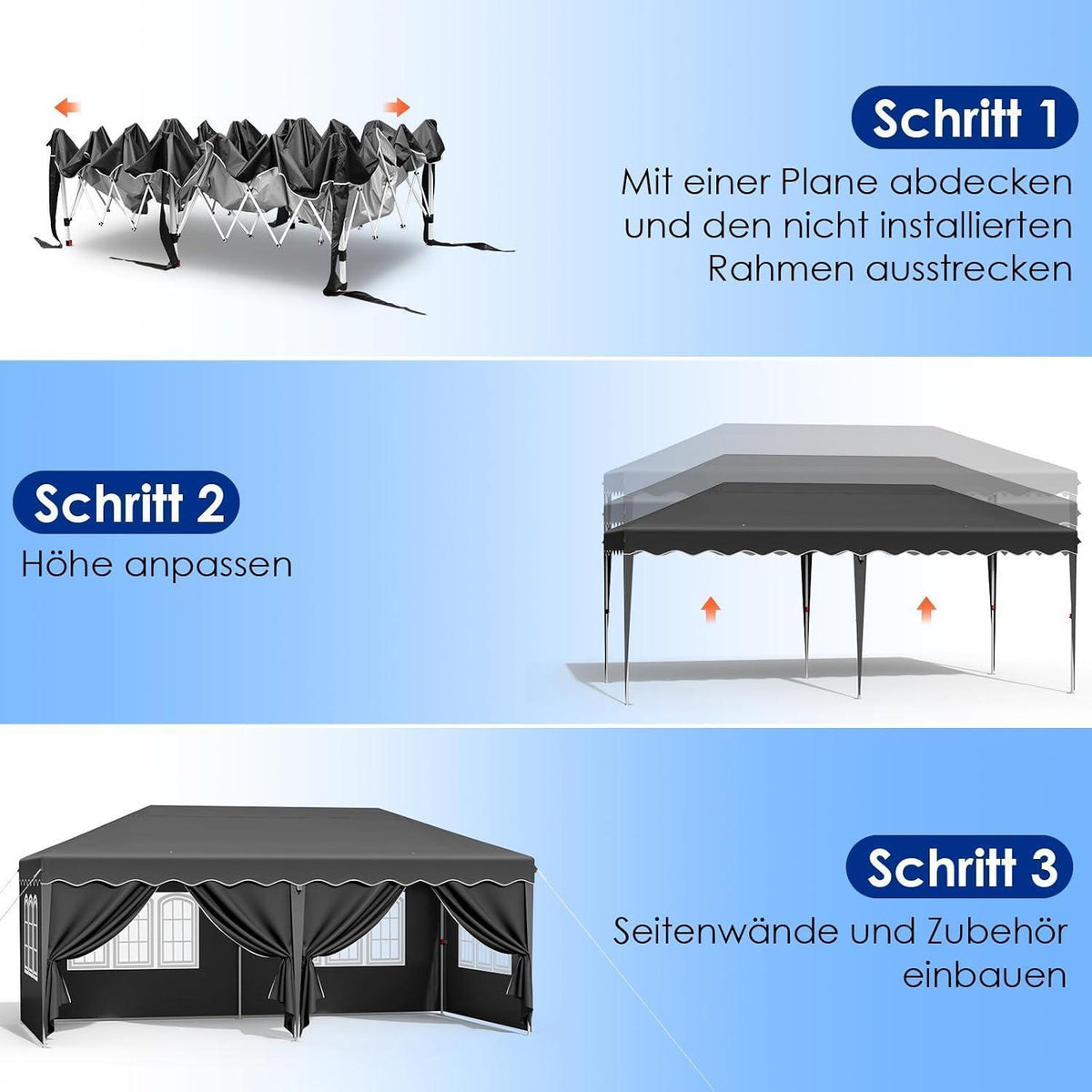 3x6m Pavillon Wasserdicht mit Seitenteilen & UV-Schutz