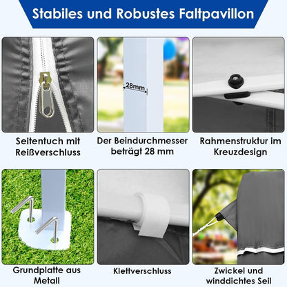 3x6m Pavillon Wasserdicht, Stabil & Mit 6 Seitenteilen