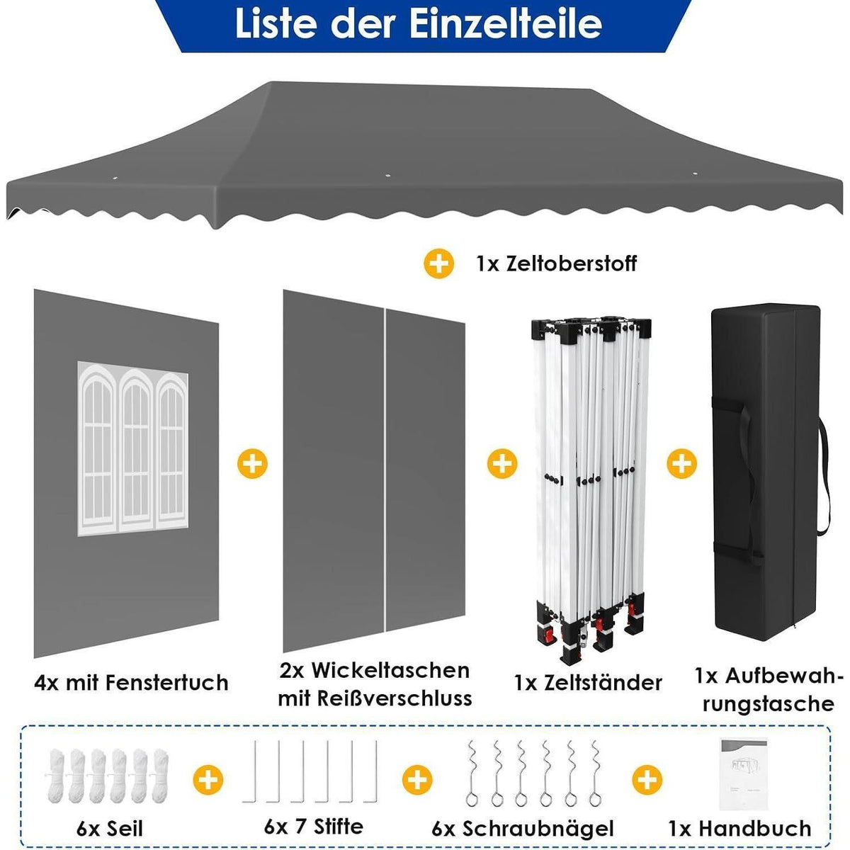 3x6m Pavillon Wasserdicht, Stabil & Mit 6 Seitenteilen