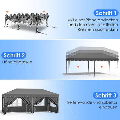 3x6m Pavillon Wasserdicht, Stabil & Mit 6 Seitenteilen
