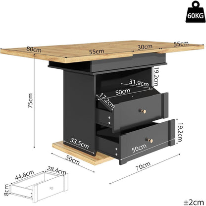 Ausziehbarer Esstisch Holz Schwarz mit Türen & Schubladen (110-140x80cm)