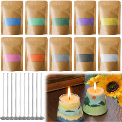 Kerzensand Set mit Docht – 10 Farben, 500g DIY Wachs