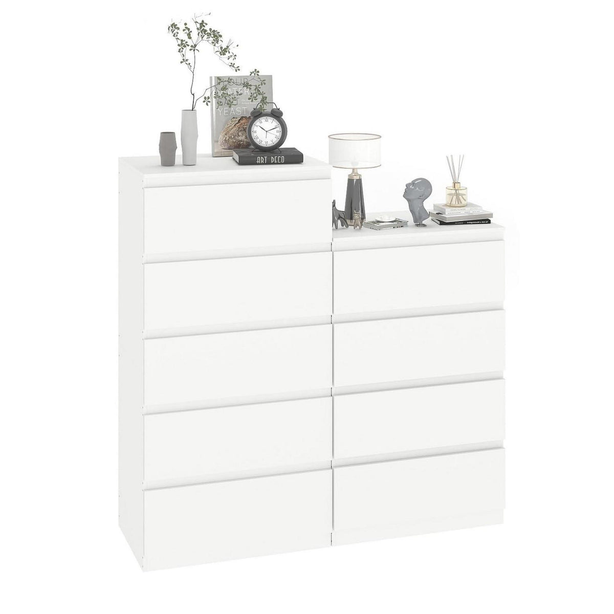 Weiße Schlafzimmerkommode 4+5 Schubladen | Multifunktionales Möbel-Set