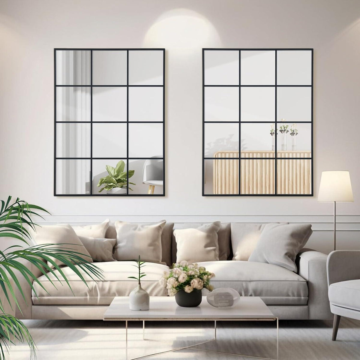 Schwarzer Wandspiegel 75x120cm mit Aluminiumrahmen – Fenster Design