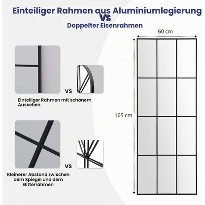 Großer Wandspiegel 165x60cm mit schwarzem Rahmen