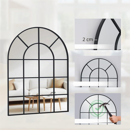Gewölbter Wandspiegel Schwarz 90x60cm mit Aluminiumrahmen