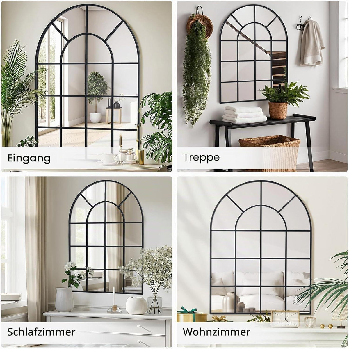 Gewölbter Wandspiegel Schwarz 90x60cm mit Aluminiumrahmen