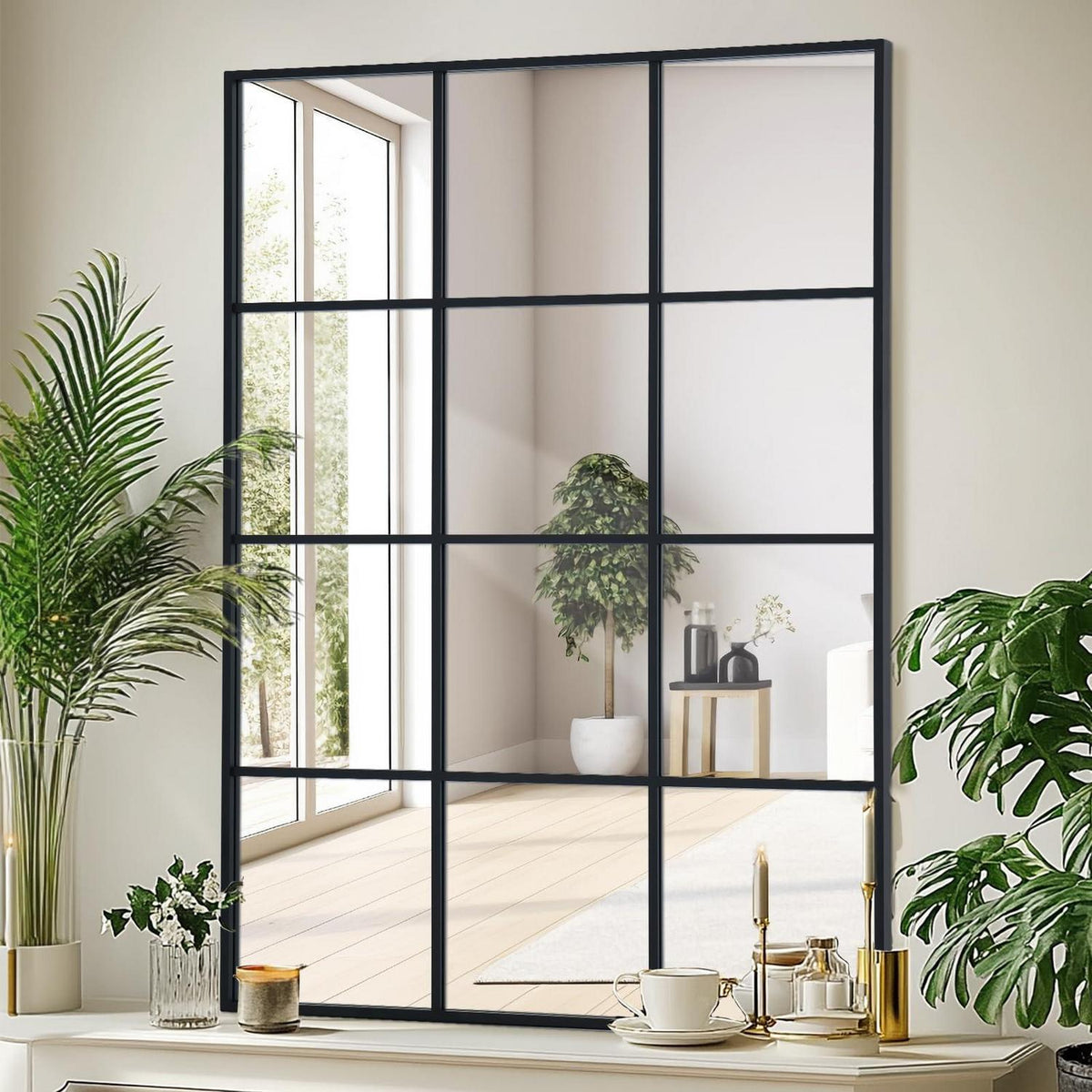 Rechteckiger Wandspiegel Schwarz 60x90 cm – Moderner Rahmen