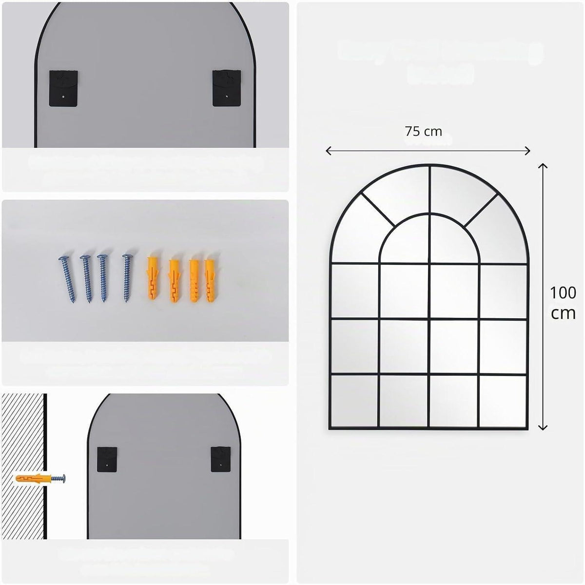 Gewölbter Fensterspiegel 75x120cm mit schwarzem Aluminiumrahmen