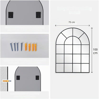 Gewölbter Fensterspiegel 75x120cm mit schwarzem Aluminiumrahmen