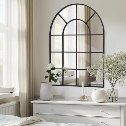Gewölbter Fensterspiegel 75x120cm mit schwarzem Aluminiumrahmen