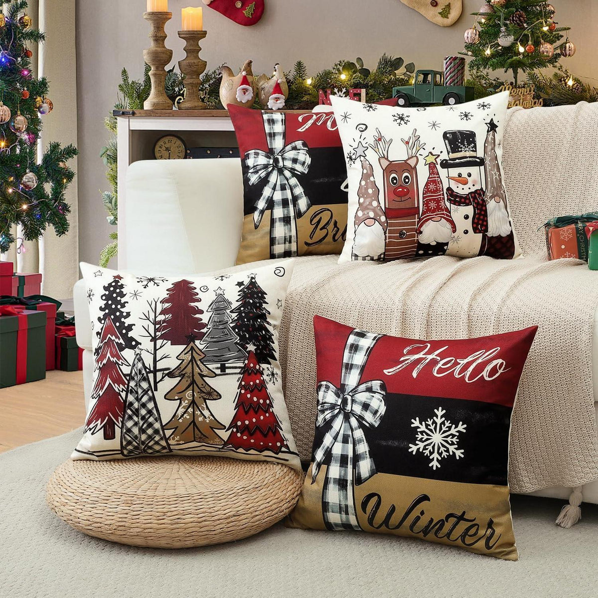 Weihnachtliche Kissenbezüge 4er Set 50x50 cm - Zierkissenbezüge