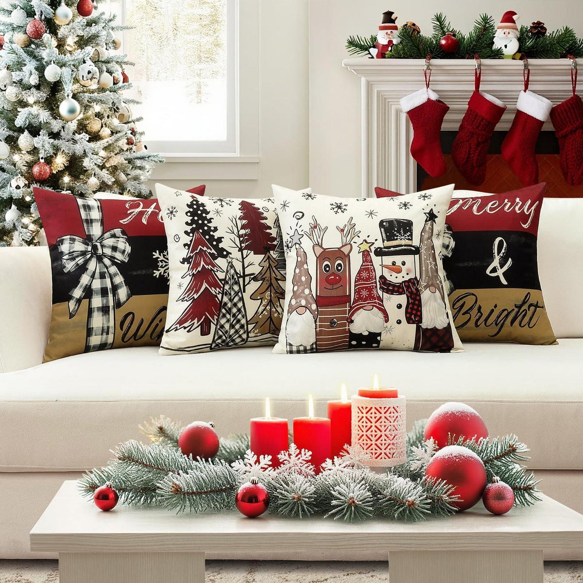 Weihnachtliche Kissenbezüge 4er Set 50x50 cm - Zierkissenbezüge