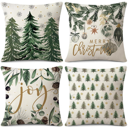 Weihnachtskissenbezüge 4er Set – 45x45 cm, Baum & Kugel