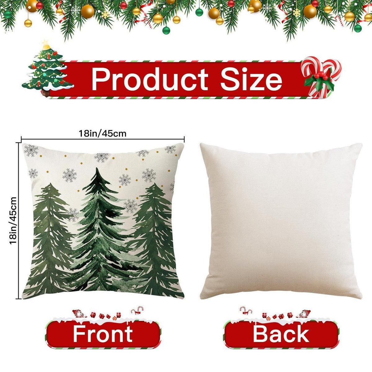 Weihnachtskissenbezüge 4er Set – 45x45 cm, Baum & Kugel
