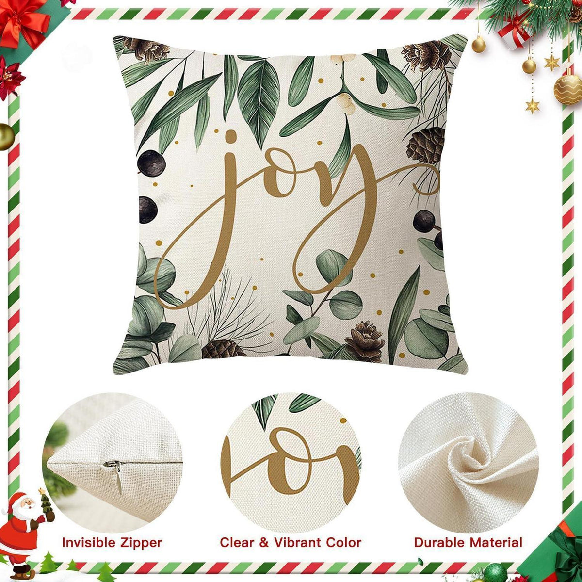 Weihnachtskissenbezüge 4er Set – 45x45 cm, Baum & Kugel