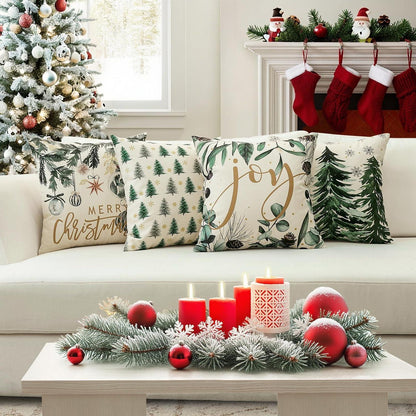 Weihnachtskissenbezüge 4er Set – 45x45 cm, Baum & Kugel