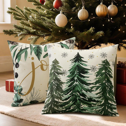 Weihnachtskissenbezüge 4er Set – 45x45 cm, Baum & Kugel