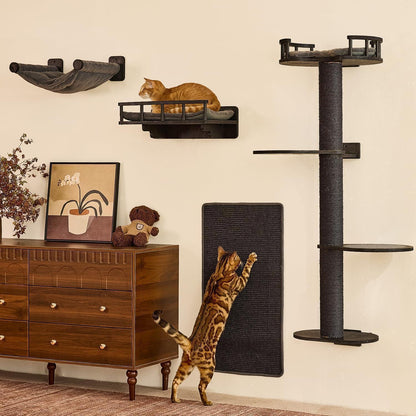 Katzenkletterwand 4in1 – Wandmöbel mit Hängematte & Kratzbaum