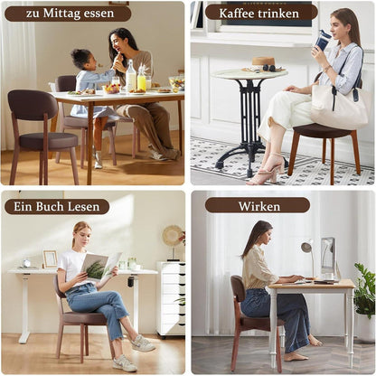 Esszimmerstühle 4er Set, Massivholz, Braun in Lederoptik