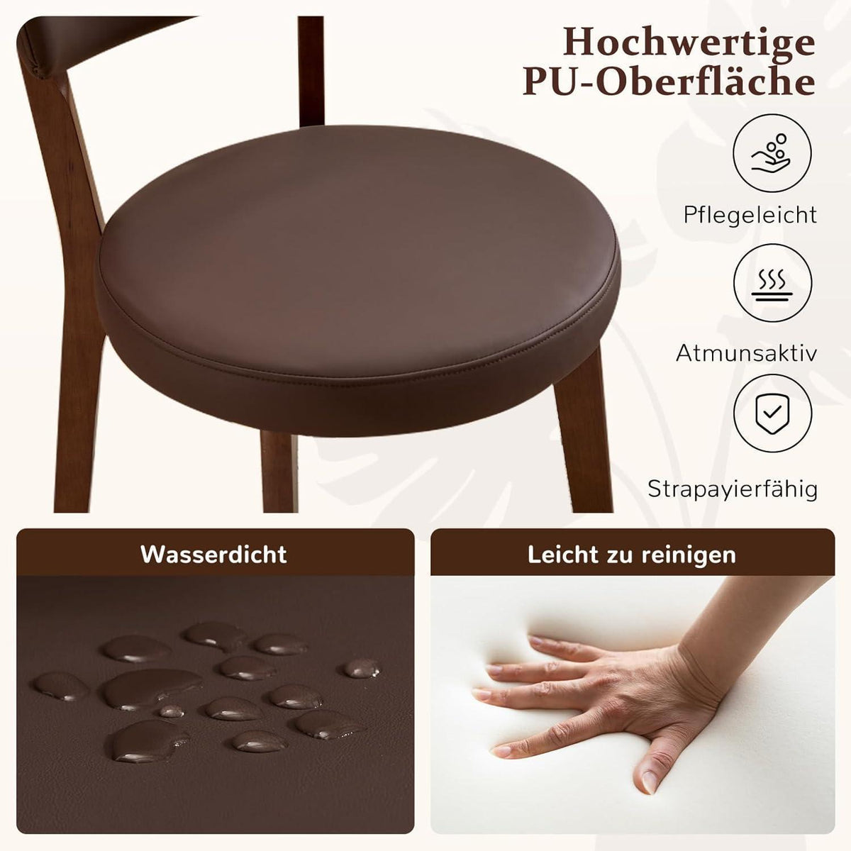 Esszimmerstühle 4er Set, Massivholz, Braun in Lederoptik