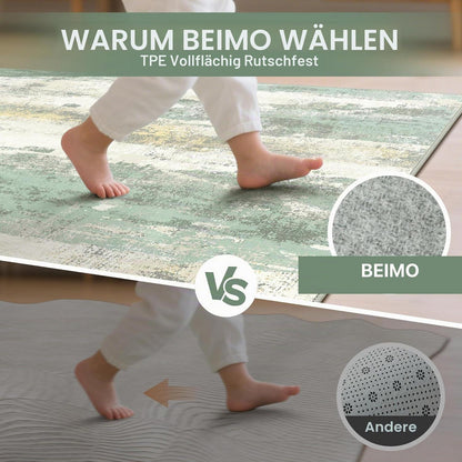 Moderner Wohnzimmerteppich Grün 200x290 cm – Waschbar & Rutschfest