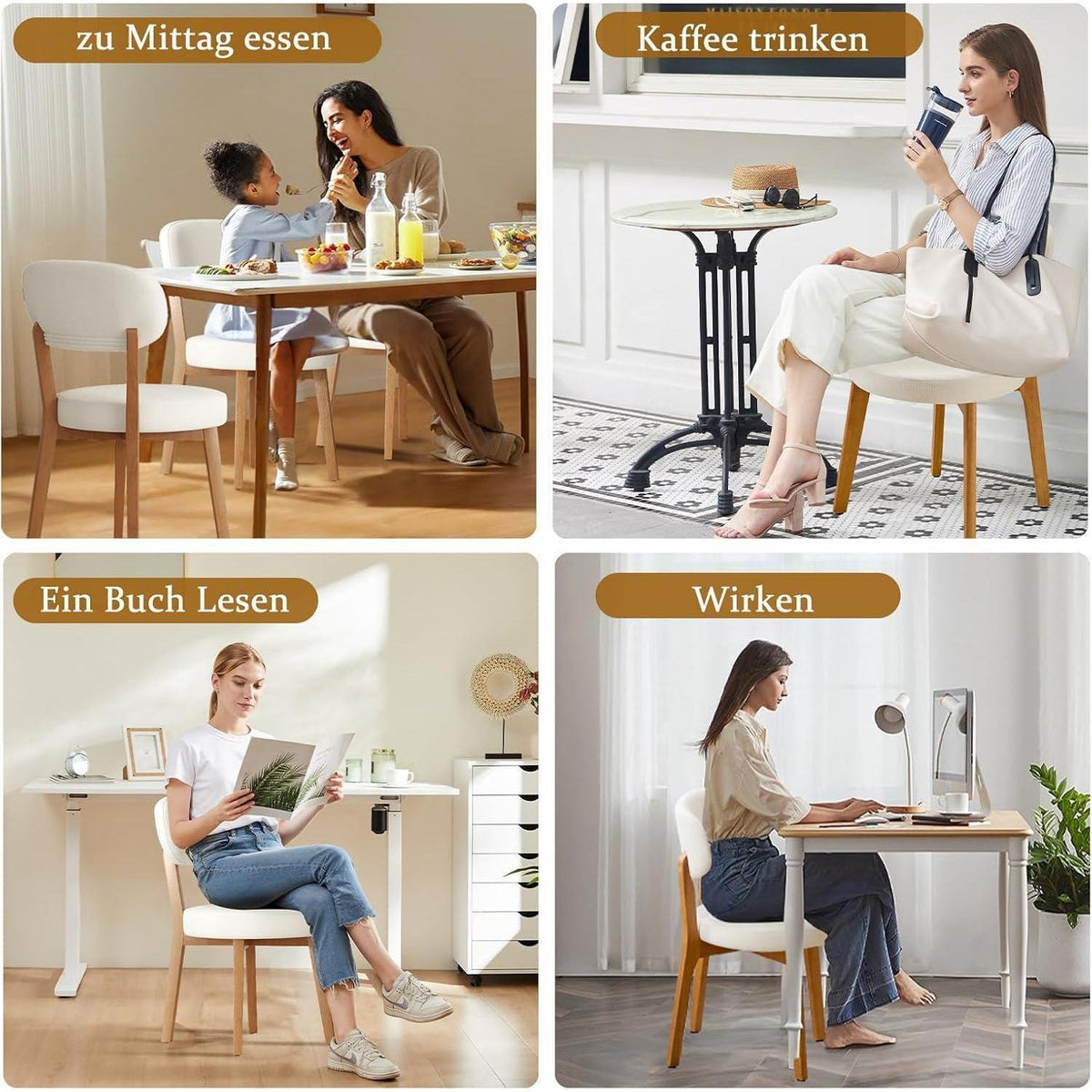 Esszimmerstühle 2er Set mit Leinenbezug & Massivholzbeinen