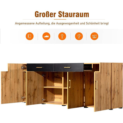 Breites Sideboard mit Marmoroptik & Eichenholz Schubladen