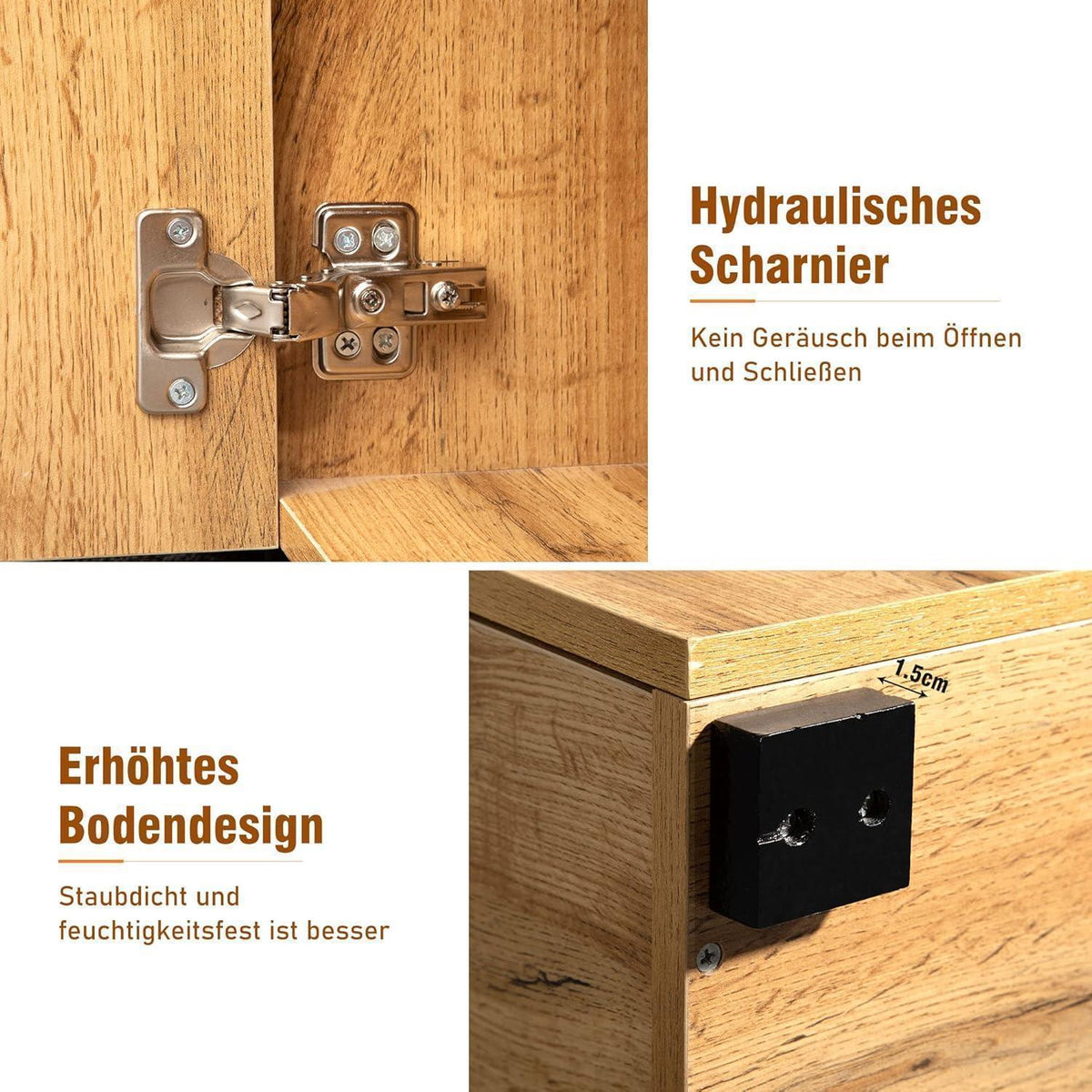 Breites Sideboard mit Marmoroptik & Eichenholz Schubladen