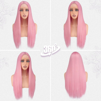 Lange Gerade Rosa Perücke 71cm – Synthetisch & Vielseitig